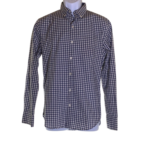 Bonobos Slim Fit Mens Small Long Sleeve Navy Check Button Front Dress Shirt - Picture 1 of 8